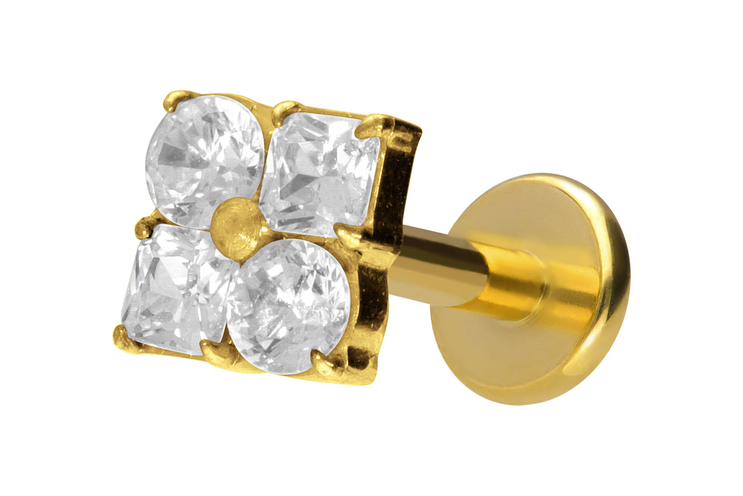 Titan Labret Piercing mit Innengewinde KRISTALLBLUME